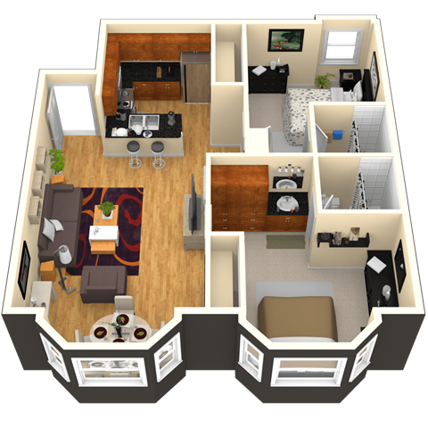 Floor plan for 2 beds, 2 baths, 705 sqft